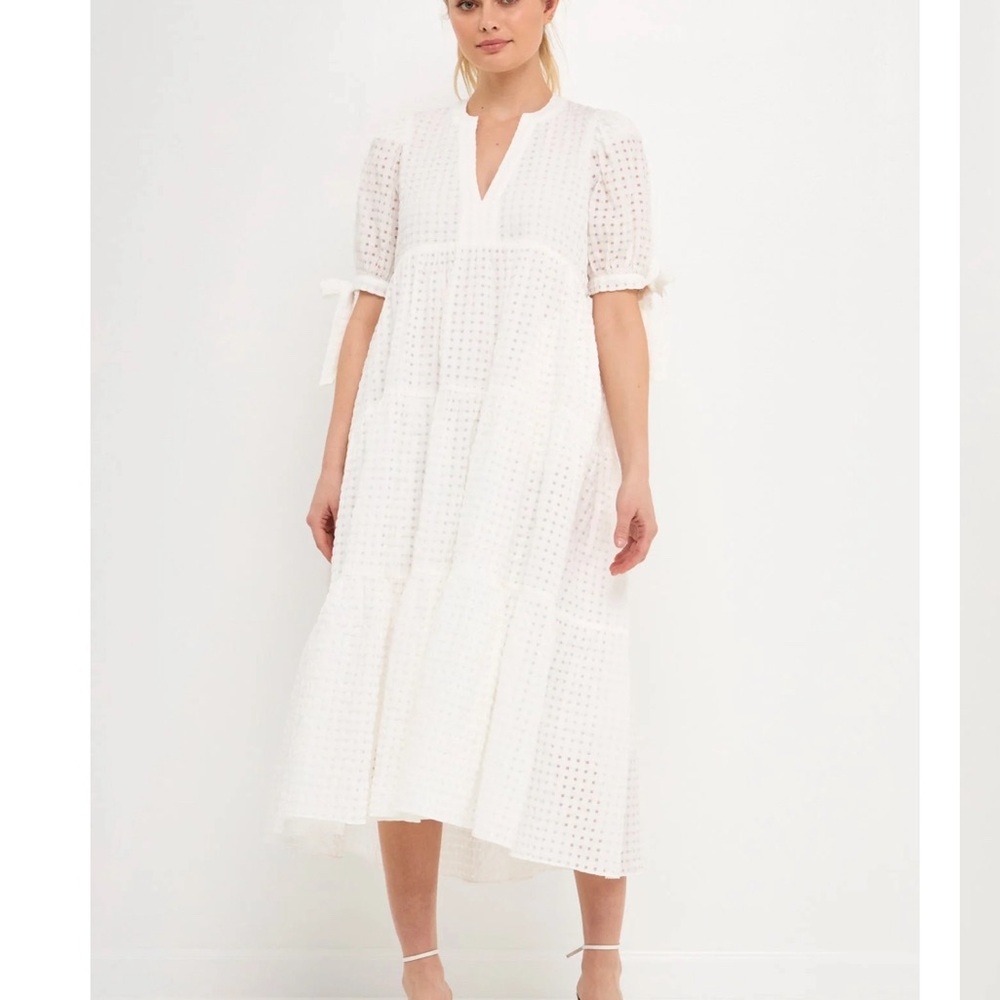 English Factory Gingham Tiered Midi Dress